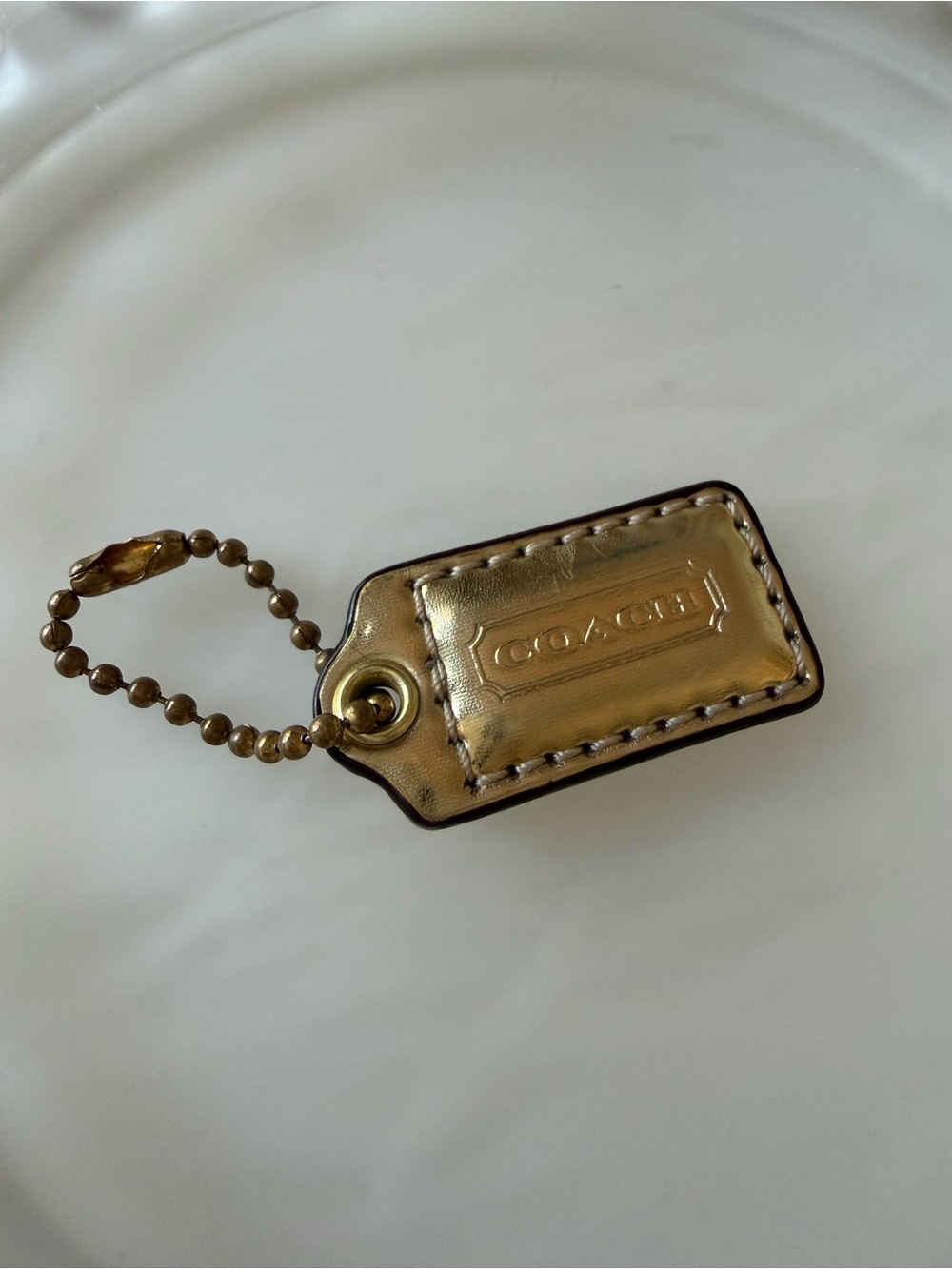 Coach Metallic Gold Hang Tag Leather with Gold Chain Small